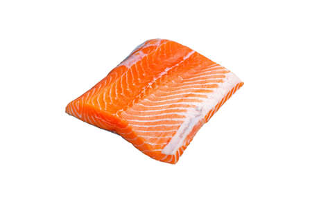 Fresh salmon fillet. The tastiest delicacy from the Faroe Islands. Isolated on white backgroundの写真素材