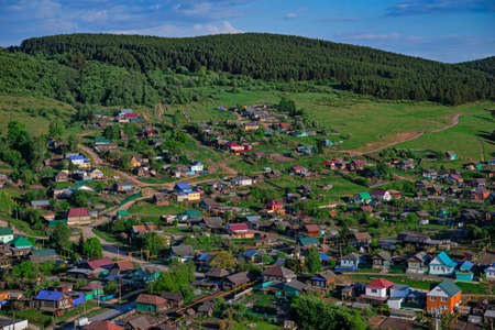 Aerial view of residential rural neighborhood area.の写真素材