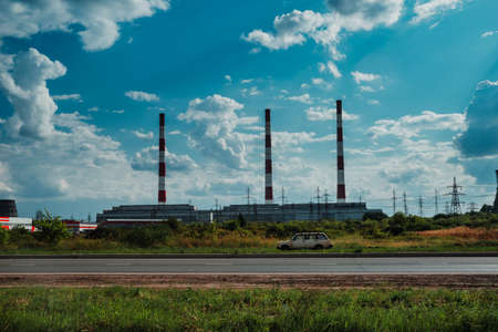 CHP plant in an industrial area. CHP in Naberezhnye Chelny, Tatarstan.の写真素材