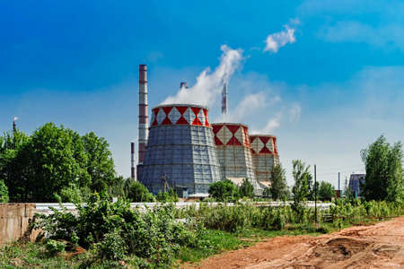 Aerial view of pipes of the thermal power plant.の写真素材
