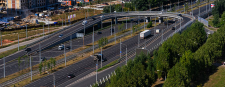 Traffic in the new districts of Kazan. View of highways and flyovers.