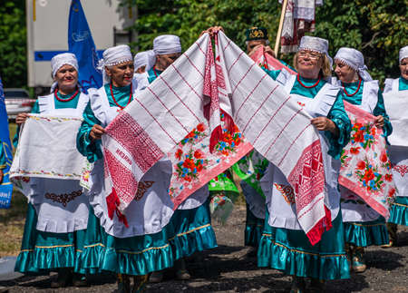 Kazan, Russia, June 26 2021. The Tatar ethnic holiday Sabantuy, end of field works. Traditional...