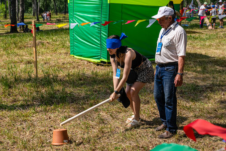 Kazan, Russia, June 26 2021. The Tatar ethnic holiday Sabantui, end of field works.のeditorial素材