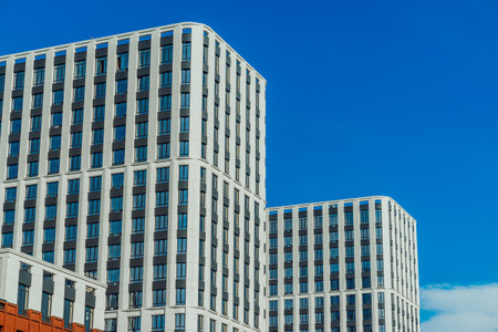 Windows of the residential building. Urban obsolete facade of house.の写真素材