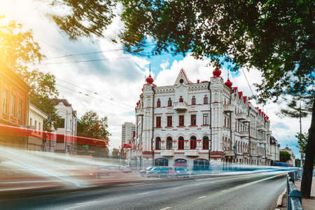 The architectural monument Kekin's House, art nouveau style in Kazan, Russia. Built in 1905. Center of Kazan. A long exposure.の写真素材