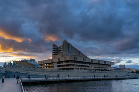 Galiaskar Kamal Tatar Academic Theater at sunset in summer. Beautiful view of the city. Kaban lakeの写真素材