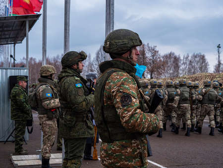 Kazan, Russia. 08 November 2021. Soldiers of peacekeeping forces at the exercises. Russian Army.のeditorial素材