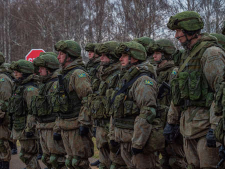 Kazan, Russia. 08 November 2021. A line of soldiers at the security checkpointのeditorial素材
