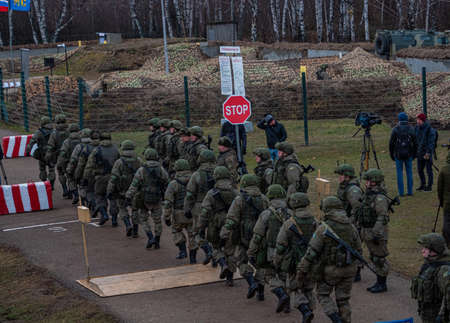 Kazan, Russia. 08 November 2021. A line of soldiers at the security checkpointのeditorial素材