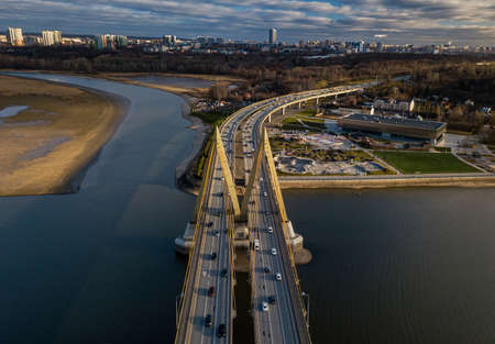 A top view of the Millennium Bridge in Kazan. . Cable-stayed bridge across the river.の写真素材
