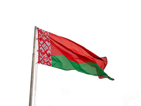 Belarusian flag waving on white background, close up.の写真素材