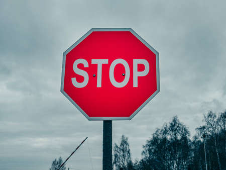 STOP signal at the line of demarcation. Russian Federation peacekeeping forces post.の写真素材