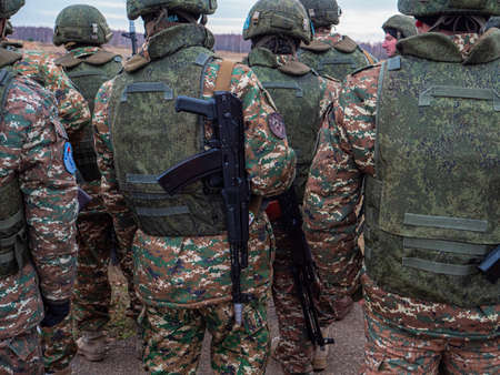 Kazan, Russia. 08 November 2021. Soldiers of the Armenian army in the ranks. Full combat gear.のeditorial素材