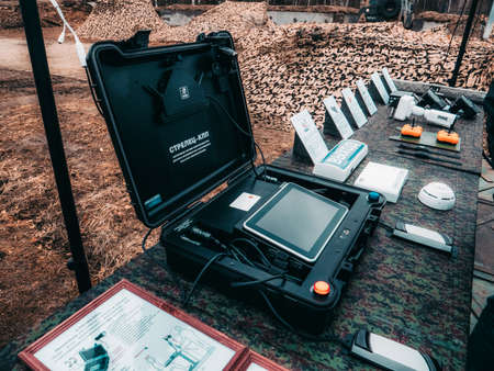 Kazan, Russia. 08 November 2021. Modern Russian equipment for the interception of electronic threats. Army technology. Radio electronic troopsのeditorial素材