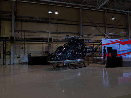 Kazan, Russia. 12 November 2021. The new Ansat helicopter at the helicopter plant in Kazan, Russia. Russian light multi-purpose helicopter Kazan Ansatのeditorial素材