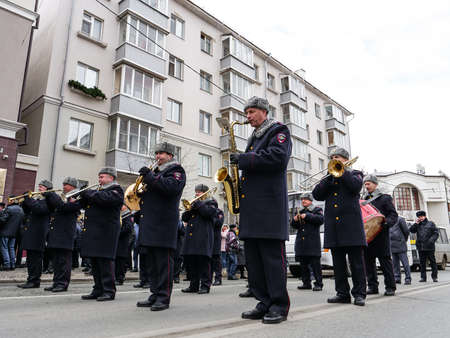 Kazan, Russia. 2022, 10 March. The brass band of the Russian police. Members of the Kazan police...