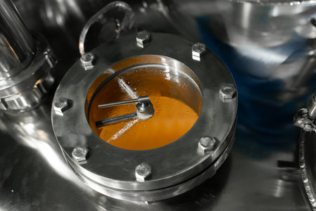 Carbon steel sight glass. Chemical plant equipment. Fertilizer production processの写真素材