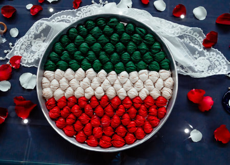 Baklava in the colors of the flag of the Republic of Tatarstan, Russia. Food at the ambassadorial...