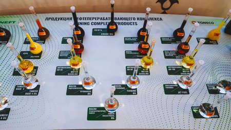 Kazan, Russia. May 19, 2022. Refinery products. Machine oils. Gasoline and diesel fuel. Various gases. Products of TATNEFT Companyのeditorial素材
