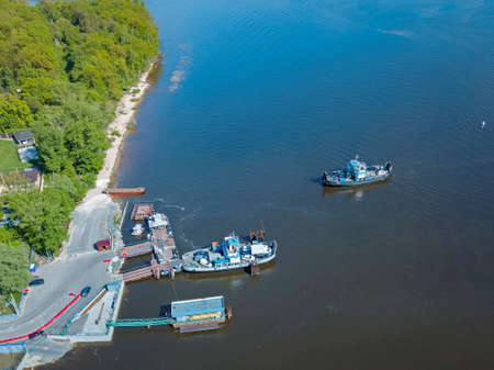 Ferry crossing of the Volga River. Two ferries meet upの写真素材