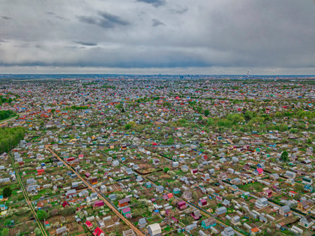 An aerial view of the suburban area of Kazan. Dacha plots.の写真素材