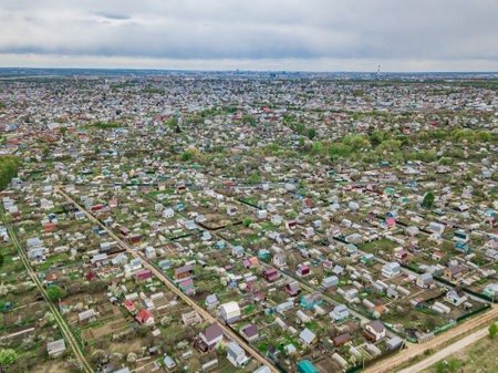 An aerial view of the suburban area of Kazan. Dacha plots.の写真素材