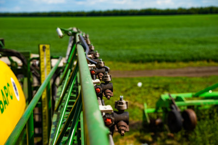 Kazan, Russia. 2022, June 12. Self-propelled sprayer for agricultural work. Designed for chemical protection of various plants and application of liquid mineral fertilizersのeditorial素材