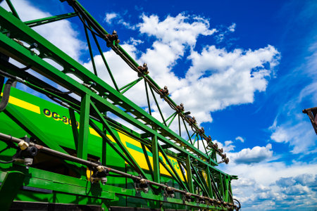 Kazan, Russia. 2022, June 12. Self-propelled sprayer for agricultural work. Designed for chemical protection of various plants and application of liquid mineral fertilizersのeditorial素材