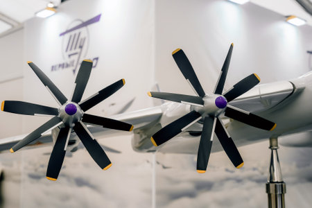 Aviation propellers of the Tu-95 aircraft. Model military aircraftのeditorial素材