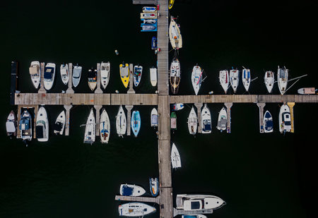 Aerial view of yacht club and marina. Colorful boats and yachts.の写真素材
