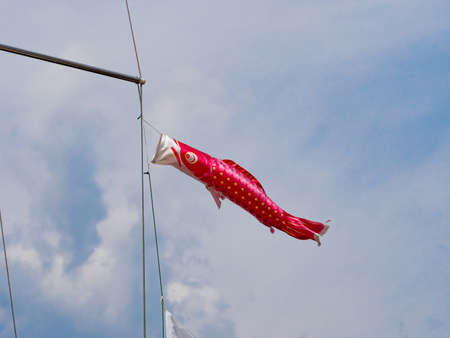Carp streamers (koinobori) on the boat mastの写真素材