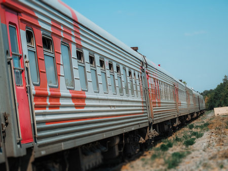 Russian Railways car. RZD logo. The windows of the passenger train.のeditorial素材
