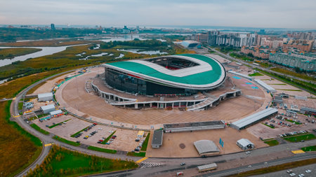 Kazan, Russia. October, 01, 2022. Aerial view of Ak Bars Arena or Kazan Arena. Location of the 2018 FIFA World Cup.のeditorial素材