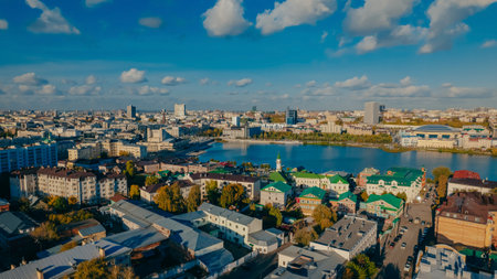 Old Tatar district. Traditional Tatar neighborhood on the shore of Lake Kaban in Kazan.の写真素材