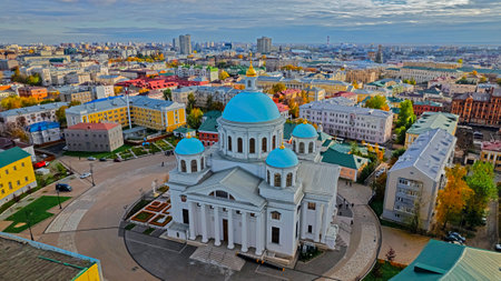 Cathedral of the Kazan Icon of the Mother of God. Kazan, Tatarstan. Russia. Territory of the Kazan Bogoroditsky Monasteryの写真素材