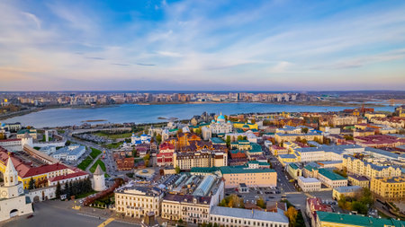 Panoramic view of downtown Kazan. Tourist attractions. Tourism to the capital of Tatarstan.の写真素材