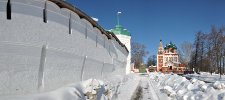 Traditional Russian church and the wall of the monastery.の写真素材