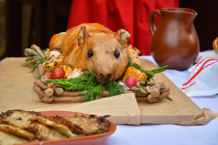 Dish of Ukrainian cuisine - fried dairy pig.の写真素材