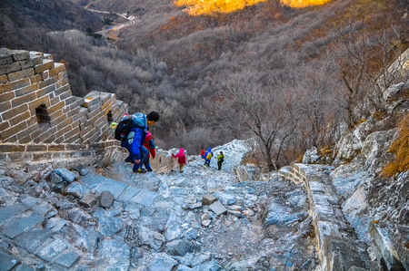 Tourists on the original site of the Great Wall.の写真素材
