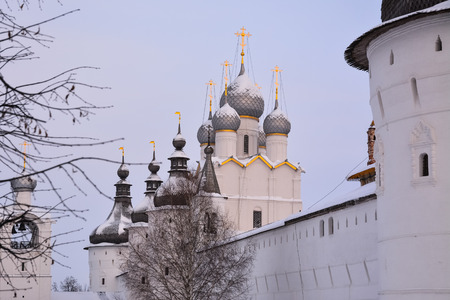 Fortress wall, towers and Church of the Resurrection in the Kremlin of Rostov Velikyのeditorial素材