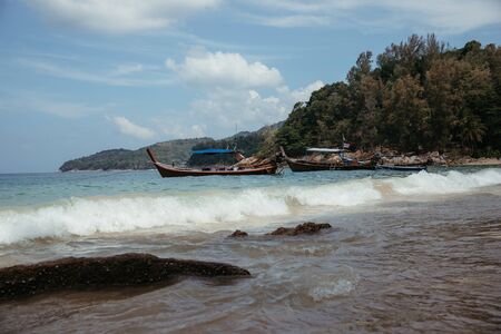 Fishing boats. Boats are in the bay. Thailand.の写真素材