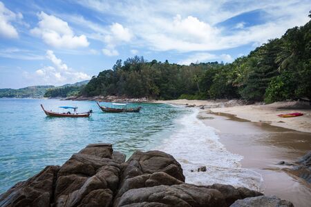 Fishing boats. Boats are in the bay. Thailand.の写真素材