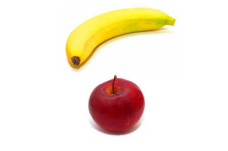 Banana and red apple  