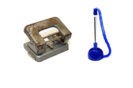 Old hole puncher and pen  の写真素材