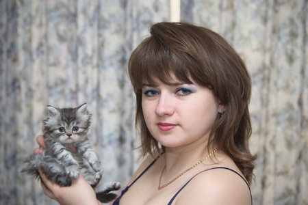 Woman with kitty  の写真素材