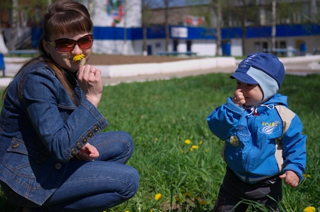Mother and Little cute baby boyの写真素材