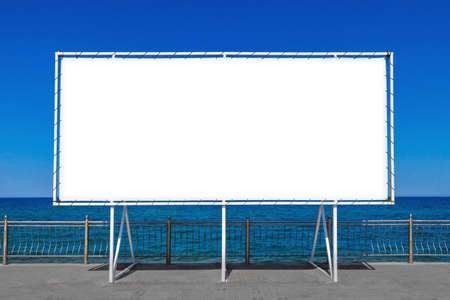 advertising banner on sea background. Billboard with place for your text or advertisingの写真素材