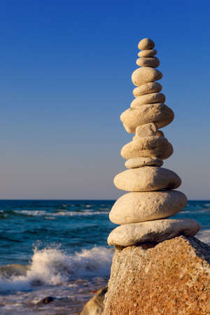 Concept of harmony and balance. Rock Zen at sunsetの写真素材