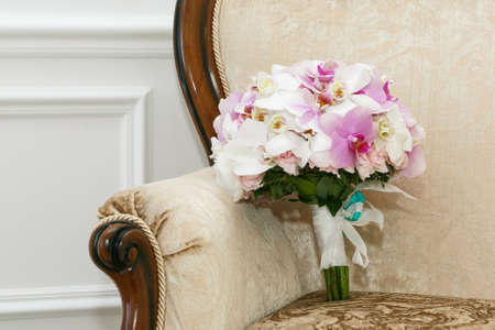 beautiful wedding bouquet from white and pink orchidsの写真素材