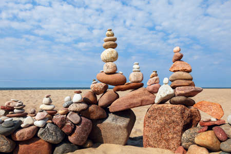 Concept of harmony and balance. Rock Zen on the beachの写真素材